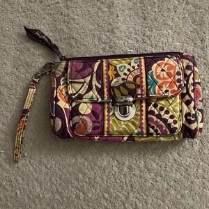 Vera Bradley Plum Crazy Quilted Cotton Wristlet Wallet Zip Clutch Bag